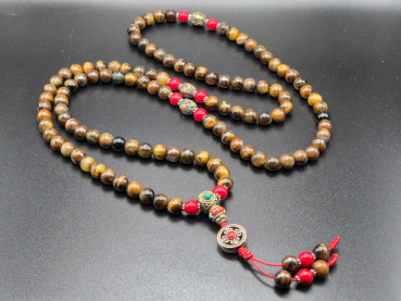 Tigerauge Mala-Gebetskette mit Schmuckelementen | 108+1 Perlen | ca. 8mm